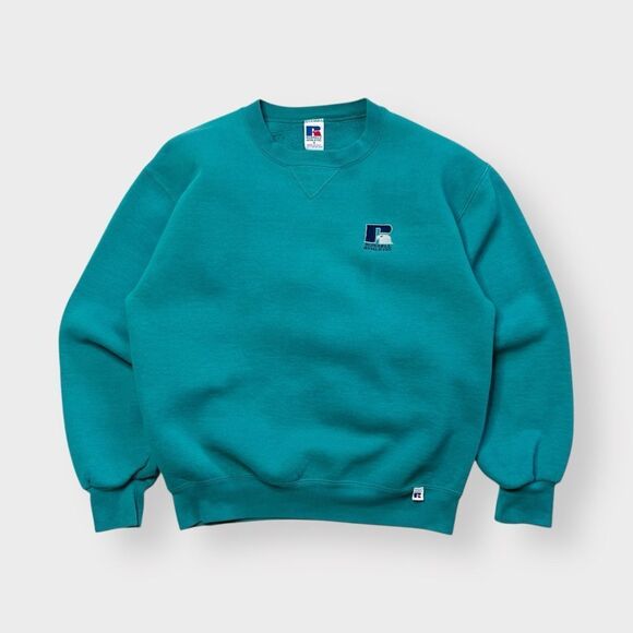 Vtg 90s Russell Athletic Logo Crewneck Sweatshirt, Soft 50/50, V Stitch, USA M - Picture 1 of 6